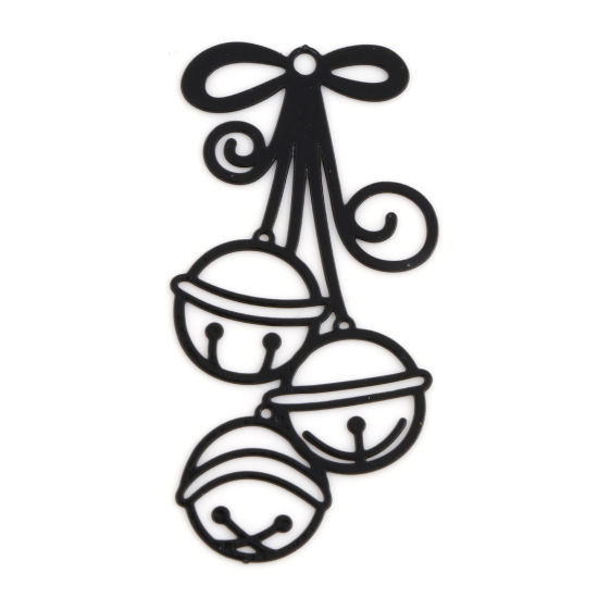 Picture of Iron Based Alloy Filigree Stamping Pendants Black Christmas Jingle Bell Painted 3.5cm x 1.7cm, 10 PCs