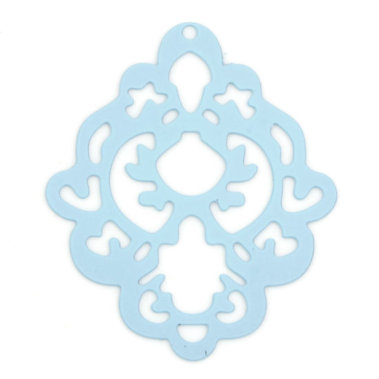 Imagen de Hierro Filigrana Estampación Colgantes Diamond Azul Claro Pintura 4cm x 3.3cm, 5 Unidades