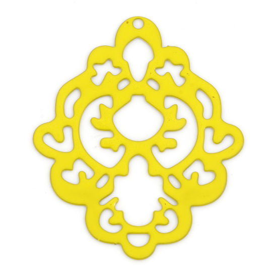 Imagen de Hierro Filigrana Estampación Colgantes Diamond Amarillo Pintura 4cm x 3.3cm, 5 Unidades
