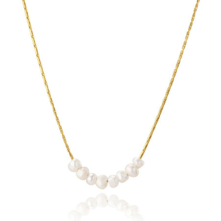 Picture of Eco-friendly 304 Stainless Steel Ins Style Link Chain Necklace 18K Real Gold Plated Imitation Pearl 36cm(14 1/8") long, 1 Piece