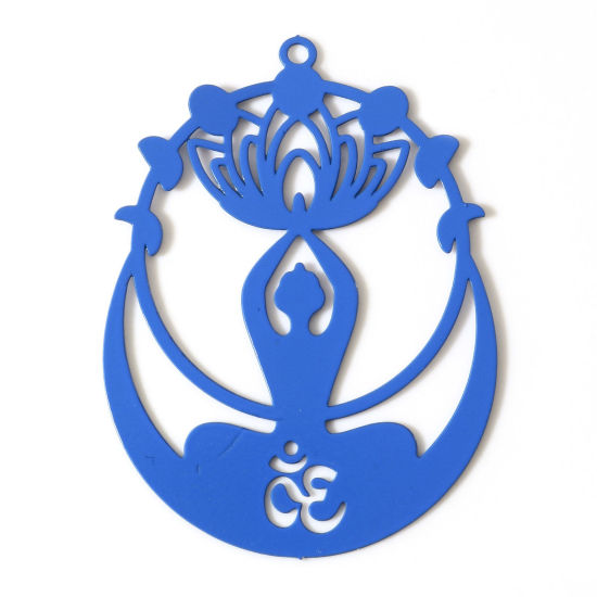 Image de Pendentifs Estampage en Filigrane Religieux en Alliage de Fer Symbole OM/ Aum Saphir Fleur de Lotus Laqué 4.4cm x 3.2cm, 5 Pcs
