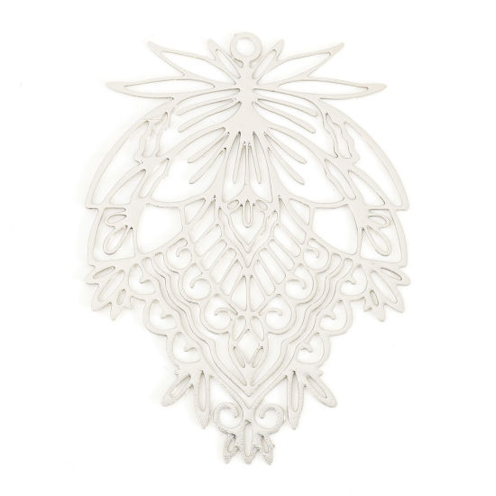 Immagine di Lega di Ferro Filigree Stamping Ciondoli Foglia Tono Argento 3.8cm x 2.8cm , 10 Pz
