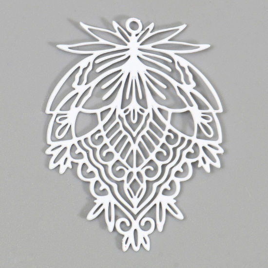Immagine di Lega di Ferro Filigree Stamping Ciondoli Foglia Bianco Pittura 3.8cm x 2.8cm , 10 Pz