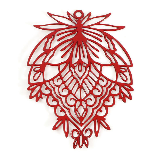 Immagine di Lega di Ferro Filigree Stamping Ciondoli Foglia Rosso Pittura 3.8cm x 2.8cm , 10 Pz