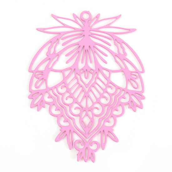 Immagine di Lega di Ferro Filigree Stamping Ciondoli Foglia Rosa Pittura 3.8cm x 2.8cm , 10 Pz