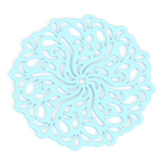Picture of Iron Based Alloy Filigree Stamping Connectors Flower Light Blue Painted 3.4cm x 3.3cm, 5 PCs