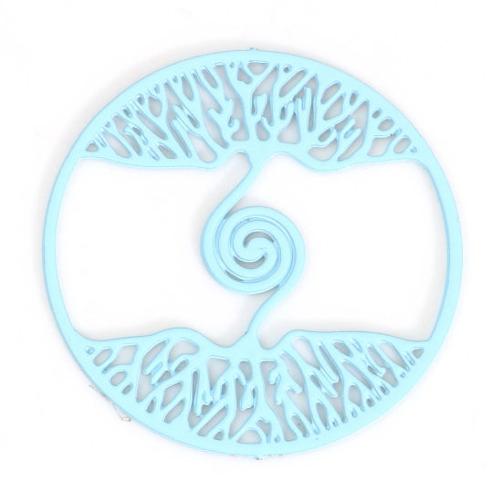 Picture of Iron Based Alloy Filigree Stamping Connectors Round Light Blue Spiral Painted 20mm Dia., 10 PCs