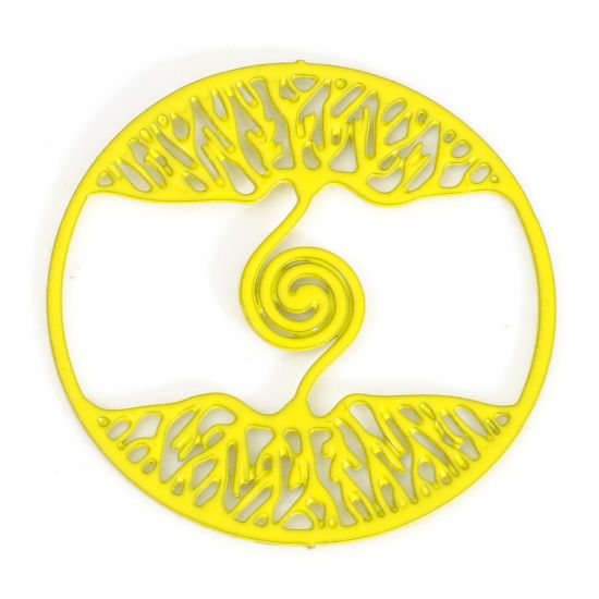 Picture of Iron Based Alloy Filigree Stamping Connectors Round Yellow Spiral Painted 20mm Dia., 10 PCs
