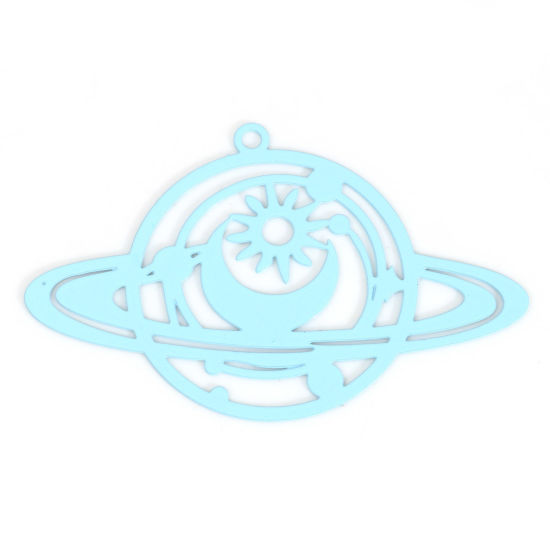Immagine di Lega di Ferro Galassia Ciondoli Pianeta Blu Chiaro Sole & Luna Pittura 4.2cm x 2.6cm , 10 Pz