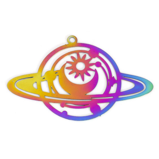 Immagine di Lega di Ferro Galassia Ciondoli Pianeta Colore Arcobaleno Placcato Sole & Luna 4.2cm x 2.6cm , 10 Pz