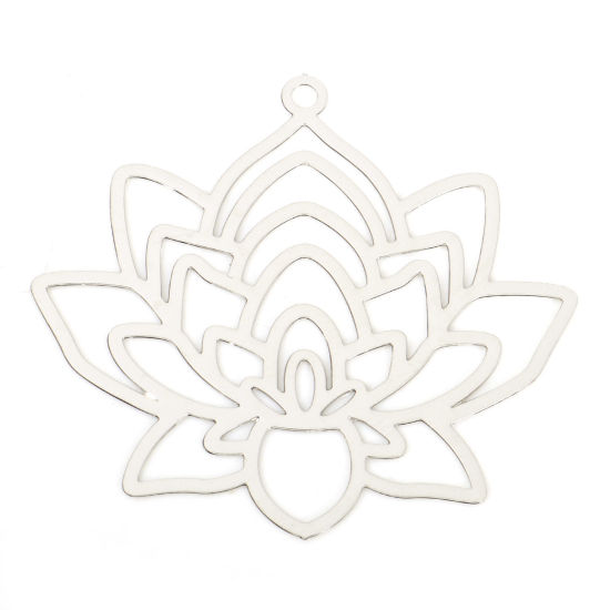 Image de Pendentifs Estampage en Filigrane Religieux en Alliage de Fer Fleur de Lotus Argent Mat 3.4cm x 3.1cm, 10 Pcs