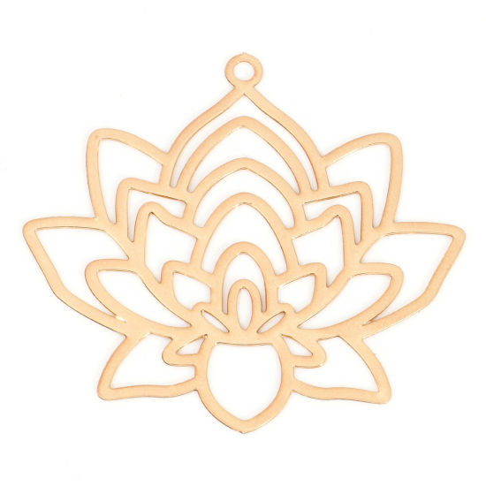 Image de Pendentifs Estampage en Filigrane Religieux en Alliage de Fer Fleur de Lotus Plaqué Or KC 3.4cm x 3.1cm, 10 Pcs