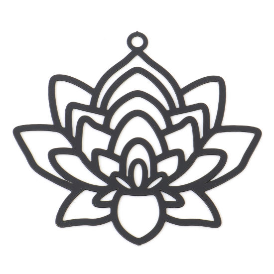 Image de Pendentifs Estampage en Filigrane Religieux en Alliage de Fer Fleur de Lotus Noir Laqué 3.4cm x 3.1cm, 10 Pcs