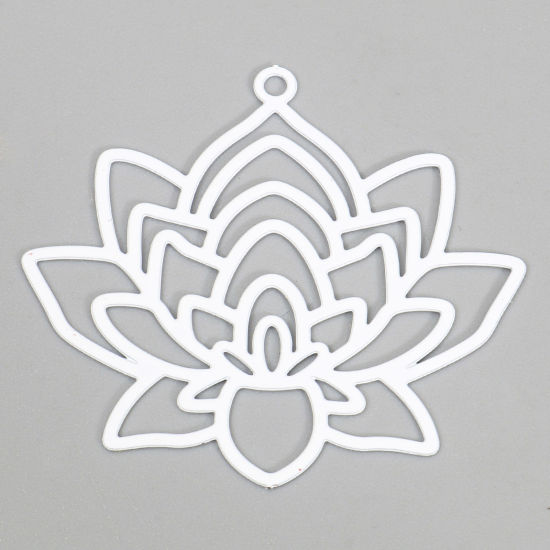 Image de Pendentifs Estampage en Filigrane Religieux en Alliage de Fer Fleur de Lotus Blanc Laqué 3.4cm x 3.1cm, 10 Pcs