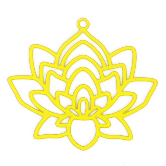 Image de Pendentifs Estampage en Filigrane Religieux en Alliage de Fer Fleur de Lotus Jaune Laqué 3.4cm x 3.1cm, 10 Pcs