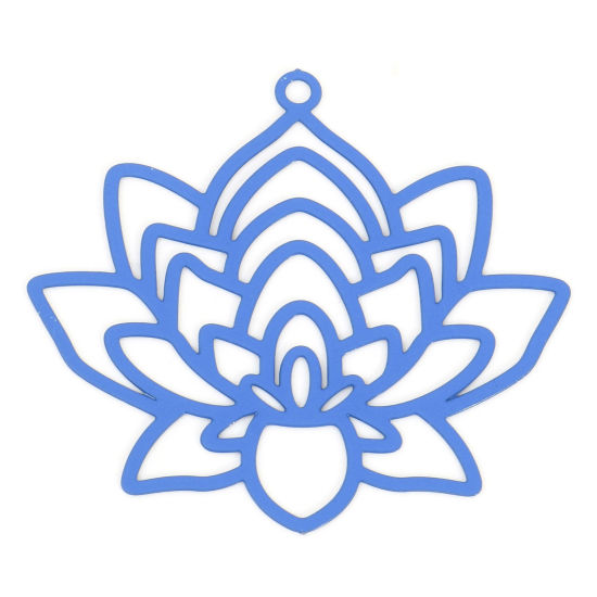 Image de Pendentifs Estampage en Filigrane Religieux en Alliage de Fer Fleur de Lotus Saphir Laqué 3.4cm x 3.1cm, 10 Pcs