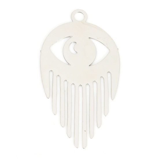 Immagine di Lega di Ferro Filigree Stamping Ciondoli Occhi Tono Argento Nappine 3cm x 1.6cm , 10 Pz