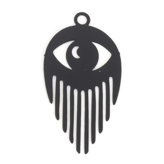 Immagine di Lega di Ferro Filigree Stamping Ciondoli Occhi Nero Nappine Pittura 3cm x 1.6cm , 10 Pz