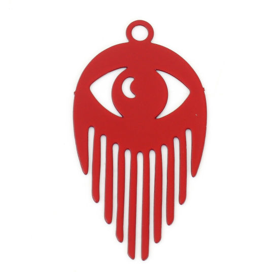 Immagine di Lega di Ferro Filigree Stamping Ciondoli Occhi Rosso Nappine Pittura 3cm x 1.6cm , 10 Pz