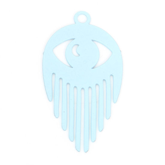 Immagine di Lega di Ferro Filigree Stamping Ciondoli Occhi Blu Chiaro Nappine Pittura 3cm x 1.6cm , 10 Pz