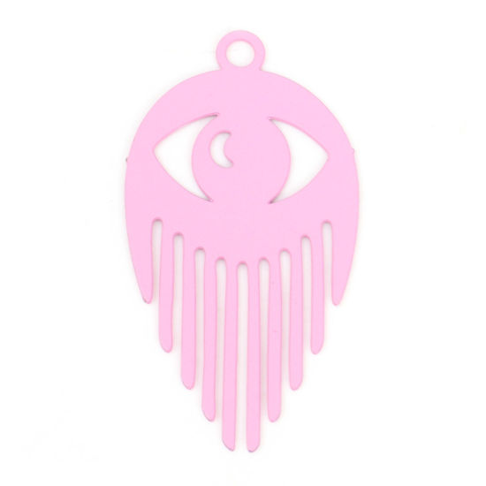 Immagine di Lega di Ferro Filigree Stamping Ciondoli Occhi Rosa Nappine Pittura 3cm x 1.6cm , 10 Pz