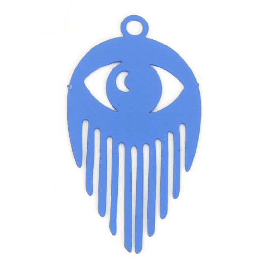 Immagine di Lega di Ferro Filigree Stamping Ciondoli Occhi Blu Marino Nappine Pittura 3cm x 1.6cm , 10 Pz