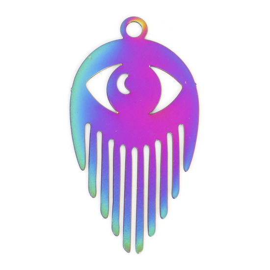 Immagine di Lega di Ferro Filigree Stamping Ciondoli Occhi Colore Arcobaleno Placcato Nappine 3cm x 1.6cm , 10 Pz