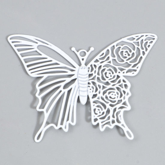 Imagen de Hierro Insecto Colgantes Mariposa Blanco Rosa Pintura 4cm x 3.1cm, 10 Unidades