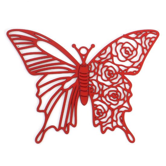 Imagen de Hierro Insecto Colgantes Mariposa Rojo Rosa Pintura 4cm x 3.1cm, 10 Unidades
