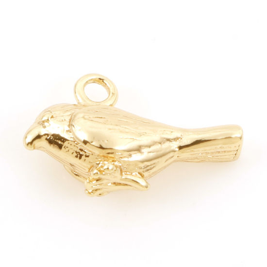 Bild von Messing Charms 18K Echtgold plattiert Vögel 3D 13mm x 8mm, 3 Stück