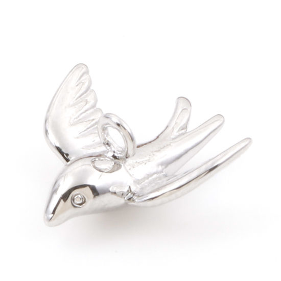 Picture of Brass Charms Real Platinum Plated Swallow Bird Animal 3D 14mm x 13mm, 3 PCs