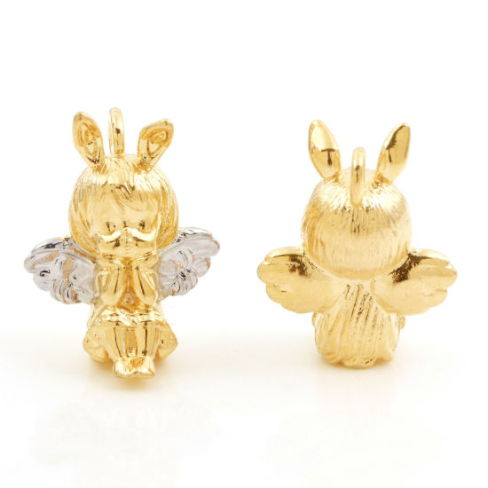 Picture of Brass Religious Charms 18K Real Gold Plated & Real Platinum Plated Angel Wing 3D 22mm x 18mm, 1 Piece                                                                                                                                                         