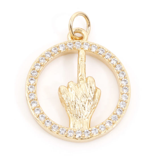 Изображение Латунь Подвески жест рукой 18K настоящее золото с покрытием Бижутерия усыпанная мелким фианит Прозрачный Искусственный Циркон 24мм x 18мм, 1 ШТ