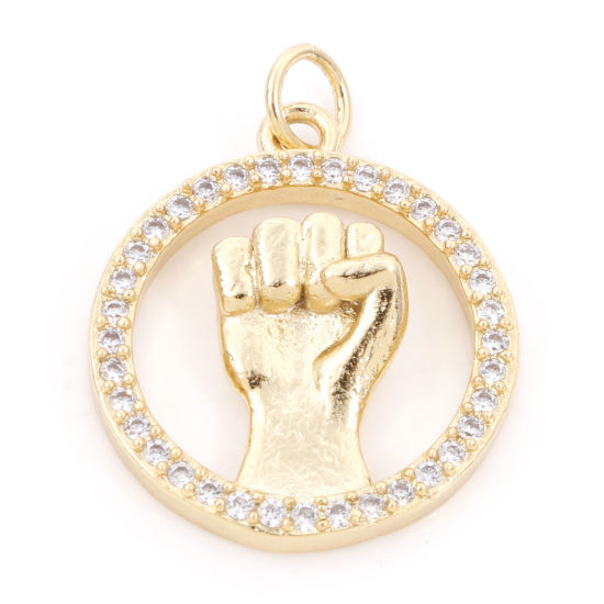 Изображение Латунь Подвески Силовой Кулок Знак Жест 18K настоящее золото с покрытием Бижутерия усыпанная мелким фианит Прозрачный Искусственный Циркон 24мм x 18мм, 1 ШТ