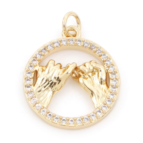 Изображение Латунь Подвески Жест ручного знака жеста 18K настоящее золото с покрытием Бижутерия усыпанная мелким фианит Прозрачный Искусственный Циркон 24мм x 18мм, 1 ШТ