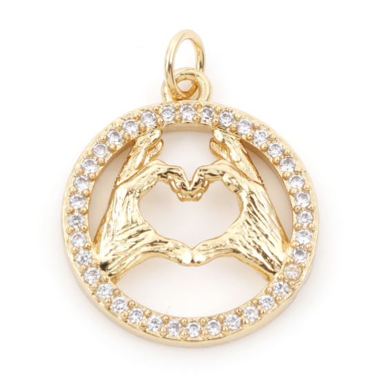 Изображение Латунь Подвески Жест Жестом Руки 18K настоящее золото с покрытием Бижутерия усыпанная мелким фианит Прозрачный Искусственный Циркон 24мм x 18мм, 1 ШТ