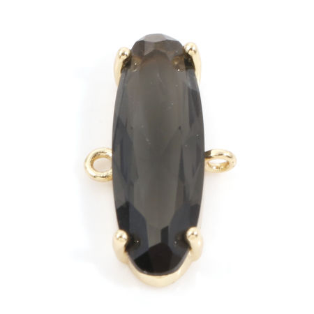 Picture of Brass Connectors Charms Pendants Oval 18K Real Gold Plated Black Cubic Zirconia 21mm x 11.5mm, 1 Piece