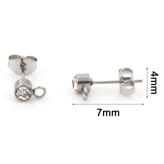 Immagine di Ecologico 304 Acciaio Inossidabile Orecchini a Perno Tondo Tono Argento Con Loop 7mm x 4mm, Posta / Filo Dimensione: (21 misura), 10 Pz