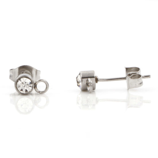 Immagine di Ecologico 304 Acciaio Inossidabile Orecchini a Perno Tondo Tono Argento Con Loop 7mm x 4mm, Posta / Filo Dimensione: (21 misura), 10 Pz