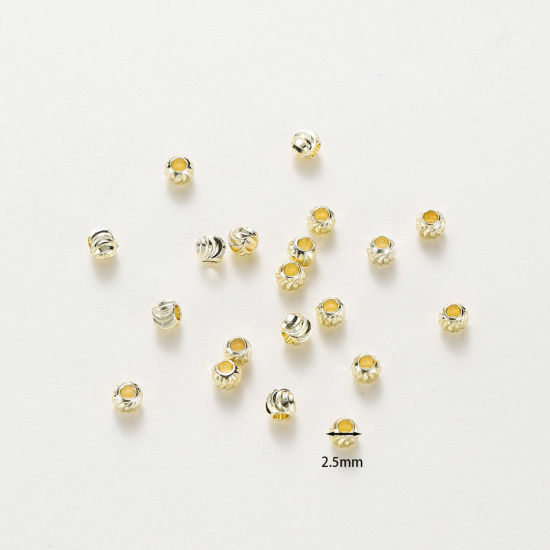 Immagine di Ottone Perline Distanziatrici per Gioielli Fai-da-te che Fanno Risultati Placcato Oro 14K Tondo Incisione Circa 4mm Dia, Foro:Circa 1.5mm, 20 Pz