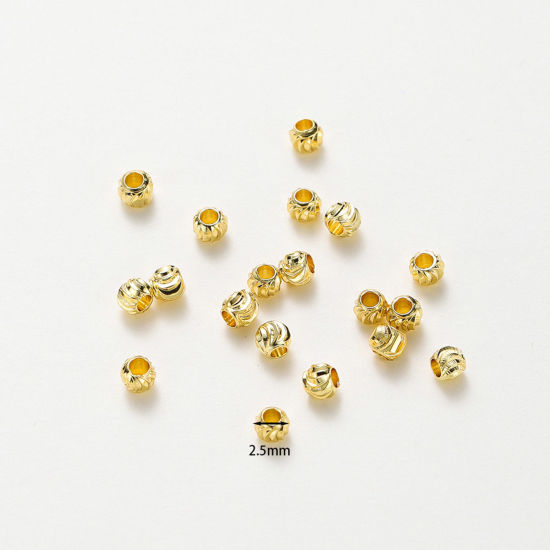 Immagine di Ottone Perline Distanziatrici per Gioielli Fai-da-te che Fanno Risultati Placcato Oro 18K Tondo Incisione Circa 2.5mm Dia, Foro:Circa 1mm, 20 Pz