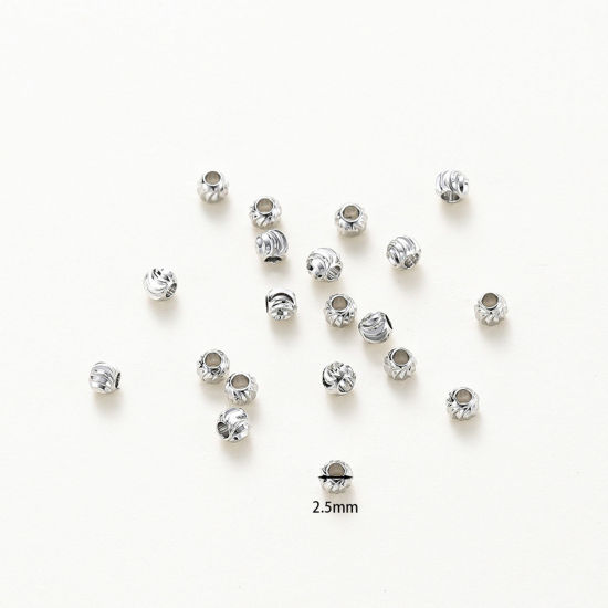 Immagine di Ottone Perline Distanziatrici per Gioielli Fai-da-te che Fanno Risultati Vero Platino Placcato Tondo Incisione Circa 3mm Dia, Foro:Circa 1.5mm, 20 Pz
