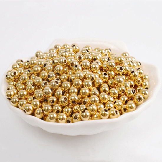 Bild von Messing Abstandshalter Perlen für die Herstellung von DIY-Charme-Schmuck 14K Gold Rund 2mm Dia., Loch: ca. 1mm, 20 Stück                                                                                                                                      