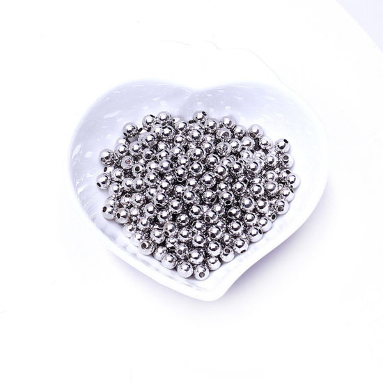 Bild von Messing Abstandshalter Perlen für die Herstellung von DIY-Charme-Schmuck Platin Plattiert Rund 2mm Dia., Loch: ca. 1mm, 20 Stück                                                                                                                              