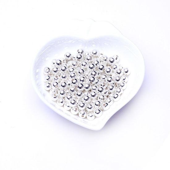 Bild von Messing Abstandshalter Perlen für die Herstellung von DIY-Charme-Schmuck Versilbert Rund 2mm Dia., Loch: ca. 1mm, 20 Stück                                                                                                                                    