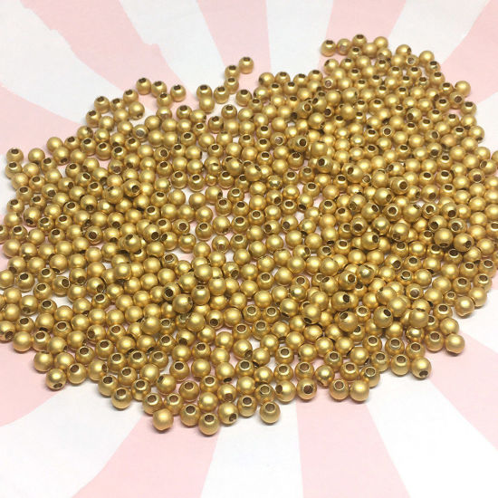 Bild von Messing Abstandshalter Perlen für die Herstellung von DIY-Charme-Schmuck Matt Gold Rund 2mm Dia., Loch: ca. 1mm, 20 Stück                                                                                                                                     