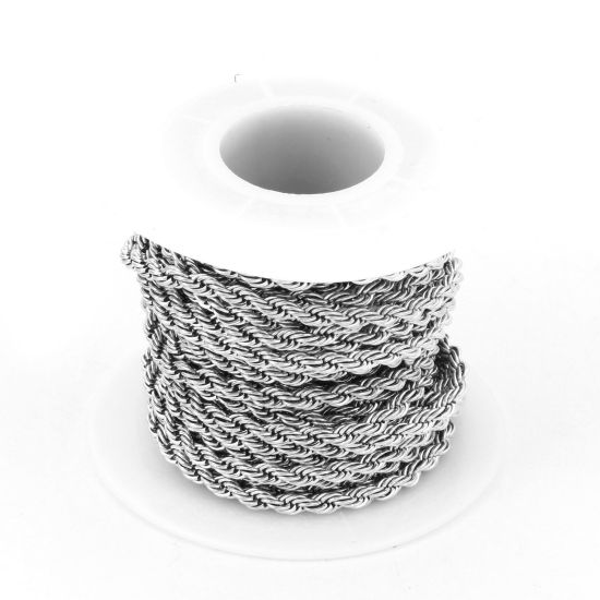 Bild von Umweltfreundlich 304 Edelstahl Zopfkette Kette Für handgefertigte Schmuckherstellung Silberfarbe 3mm, 1 Rolle (ca. 5 M/Rolle)