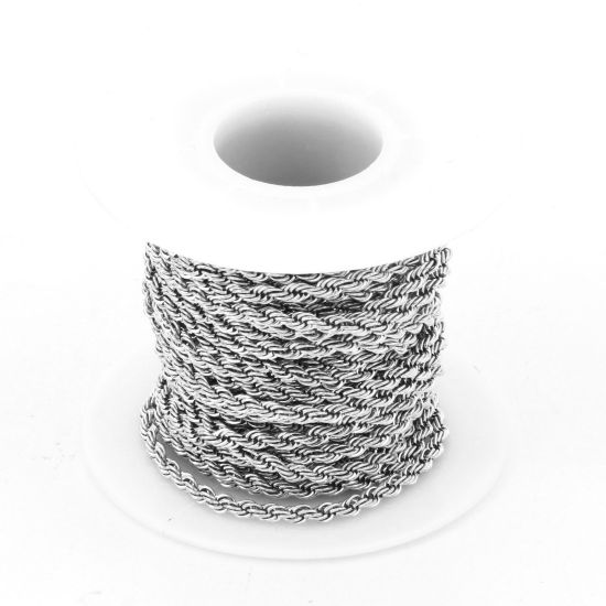 Picture of Eco-friendly 304 Stainless Steel Braided Rope Chain For Handmade DIY Jewelry Making Findings Silver Tone 2.5mm, 1 Roll (Approx 5 M/Roll)
