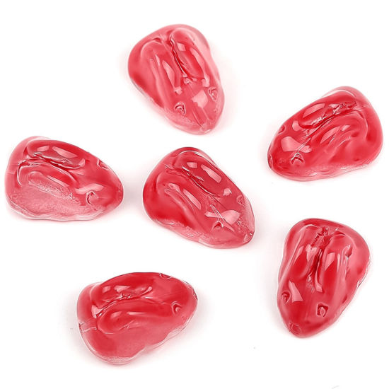 Picture of Lampwork Glass Easter Day Beads For DIY Jewelry Making Rabbit Animal Hot Pink Gradient Color About 15mm x 11mm, Hole: Approx 1mm, 20 PCs