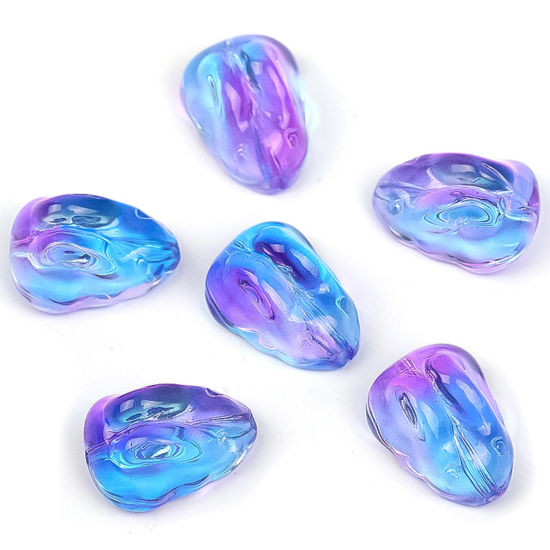 Picture of Lampwork Glass Easter Day Beads For DIY Jewelry Making Rabbit Animal Dark Blue & Purple Gradient Color About 15mm x 11mm, Hole: Approx 1mm, 20 PCs